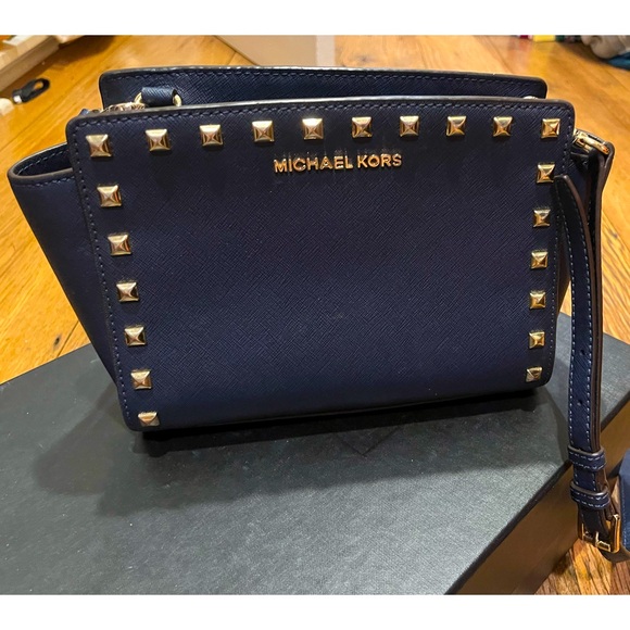 Michael Kors Selma studded crossbody bag, blue - Picture 1 of 5